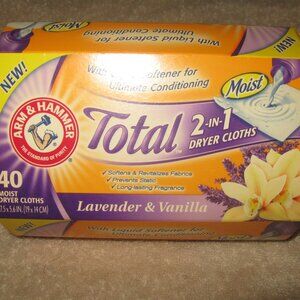 ARM AND HAMMER Total 2 in 1 Dryer Cloths New 40 Count Lavender & Vanilla Rare